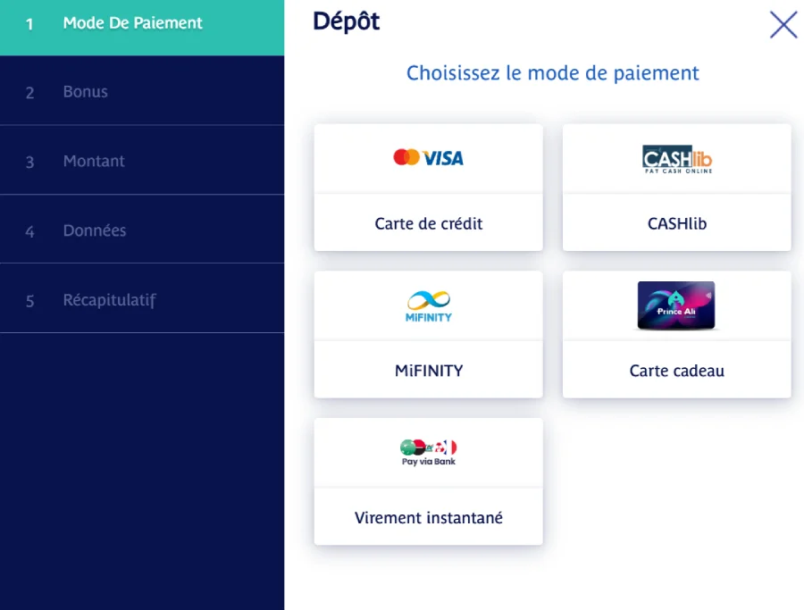 Faire un dépôt sur Prince Ali étape 2