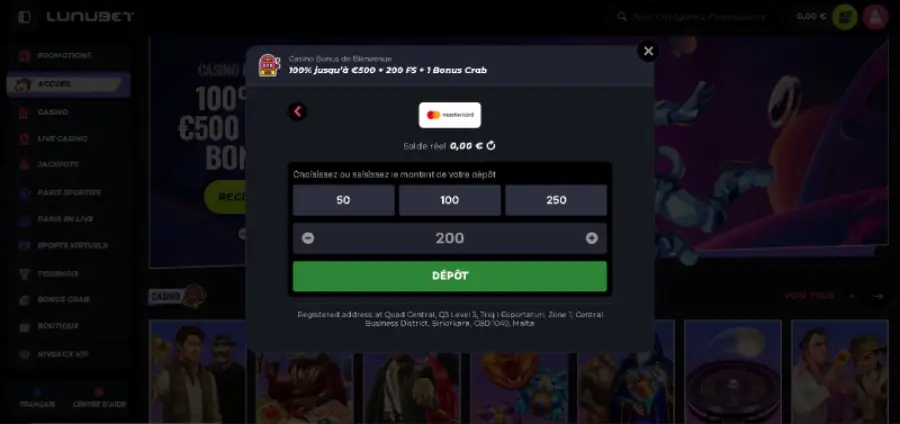 Faire un dépôt Lunubet