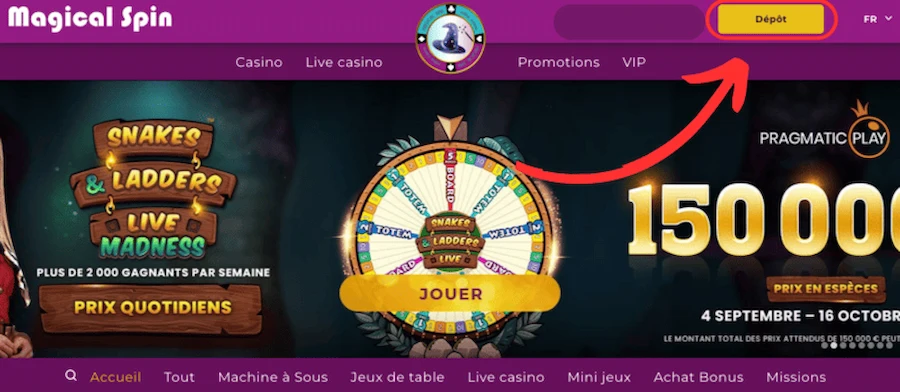 dépôt Magical Spin étape 1