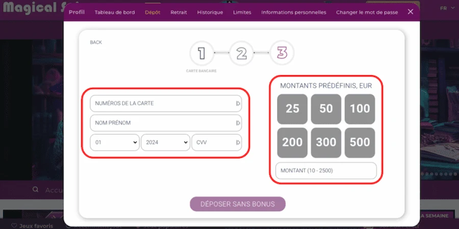 dépôt Magical Spin étape 4