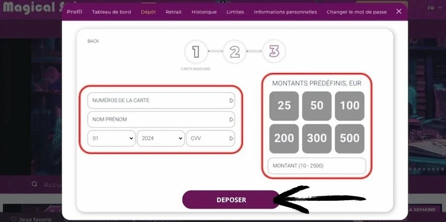 dépôt Magical Spin étape 5