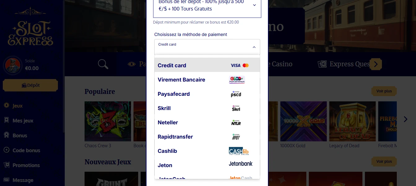 dépôt slot express étape 3