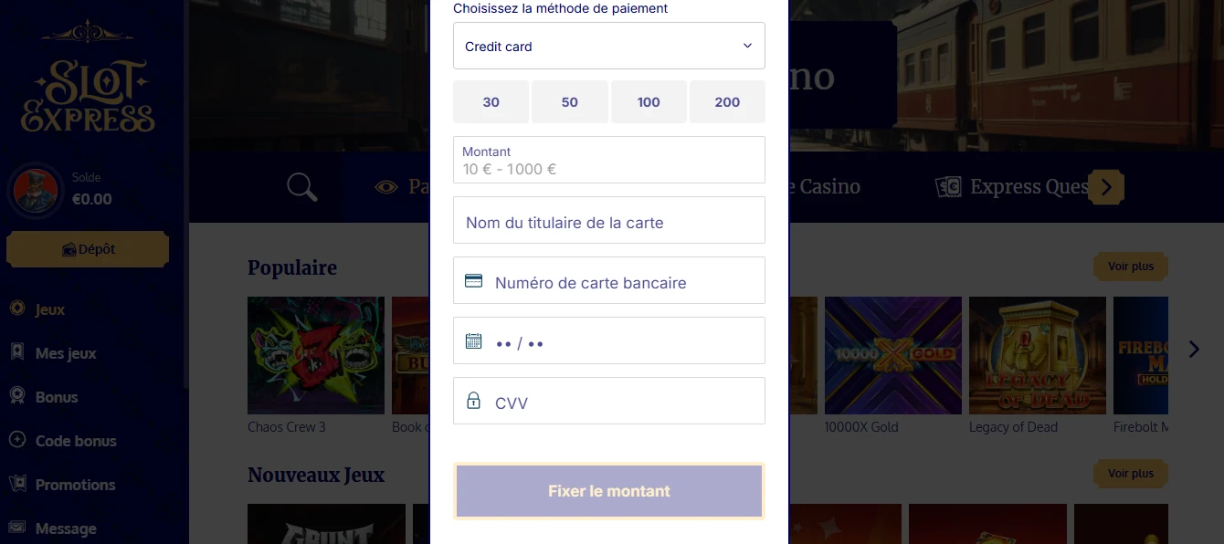 dépôt slot express étape 4