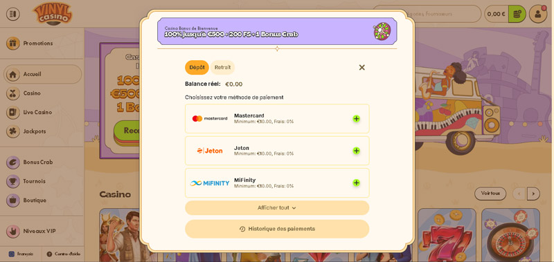 dépôt vinyl casino