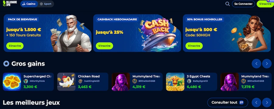 inscription sur Billionnaire Spin étape 1