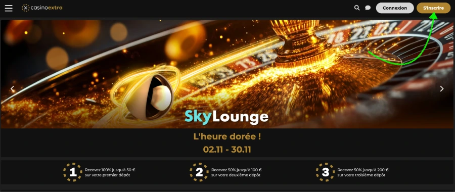 Capture d'écran inscription étape 1 Casino Extra