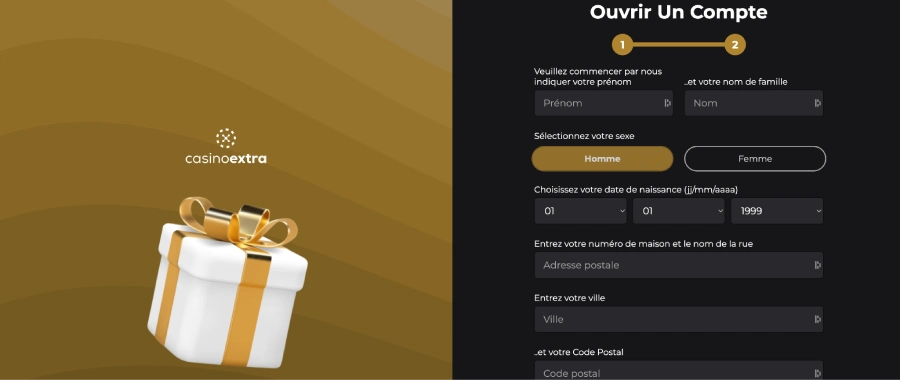 Capture d'écran inscription étape 3 Casino Extra
