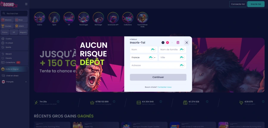 capture d'écran de l'étape 3 pour s'inscrire sur boomsbet