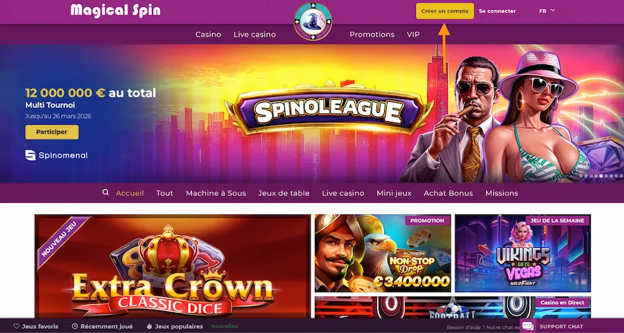 inscription Magical Spin étape 1