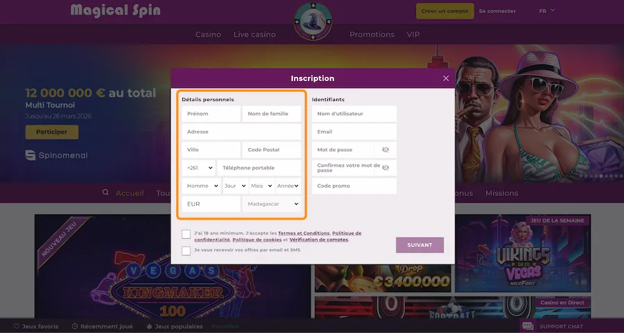 inscription Magical Spin étape 2