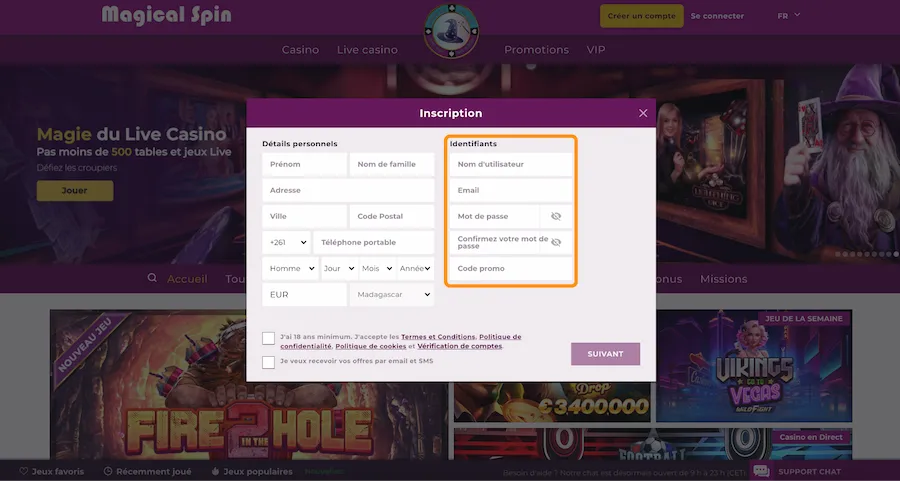 inscription Magical Spin étape 3