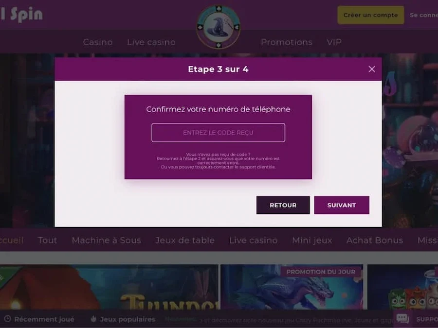 inscription Magical Spin étape 4