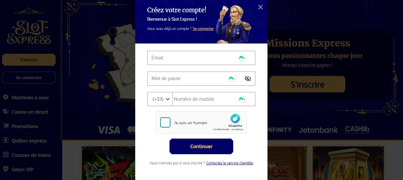 inscription slot express étape 2