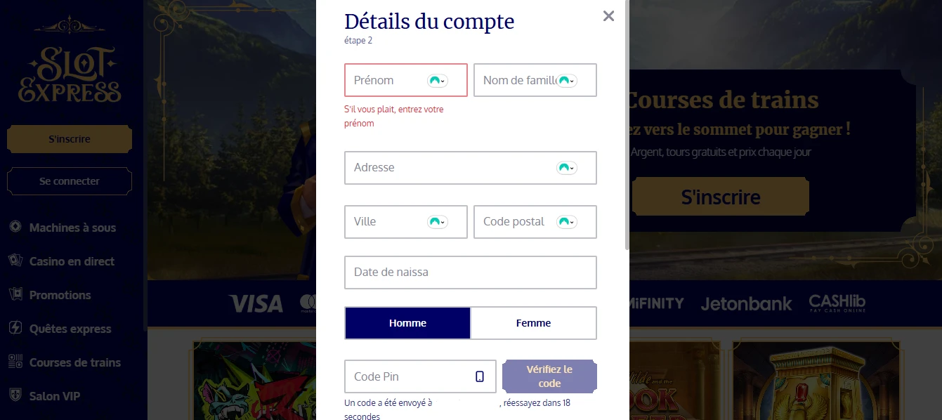 inscription slot express étape 3