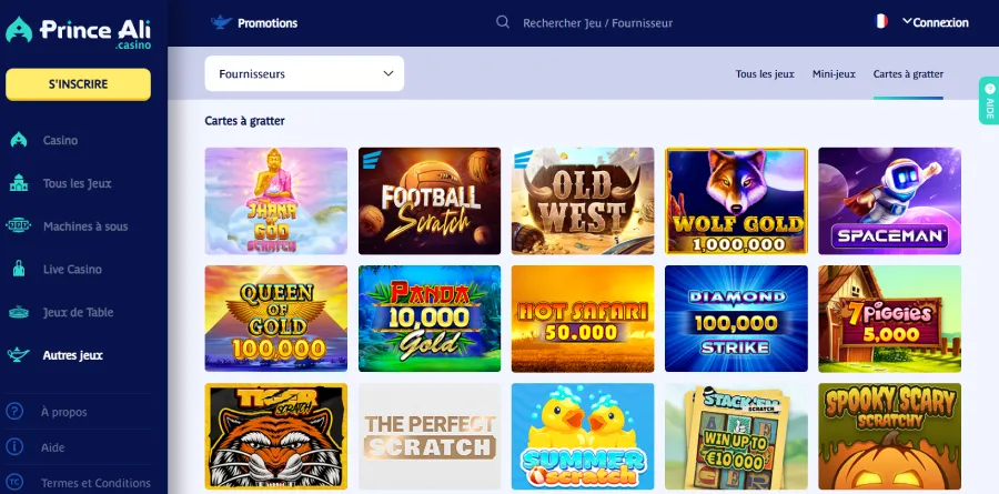 Jeux à gratter sur Prince Ali Casino
