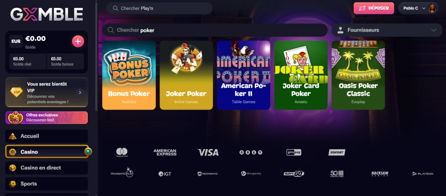 capture d'écran des jeux de table sur gxmble casino