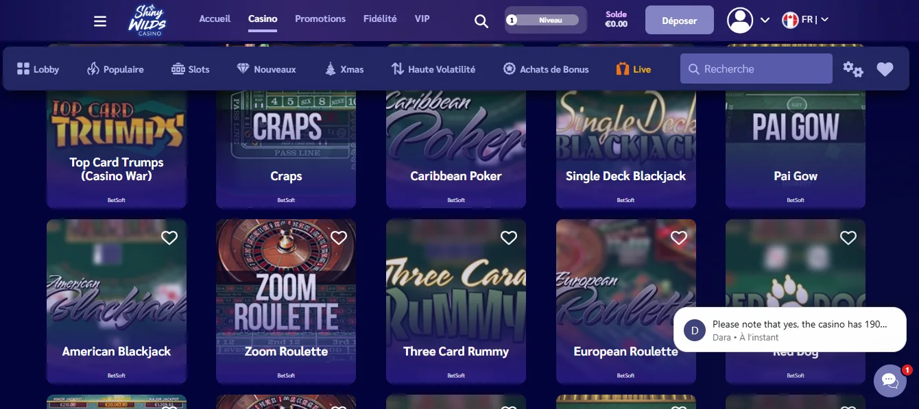 jeux de table shiny wilds casino