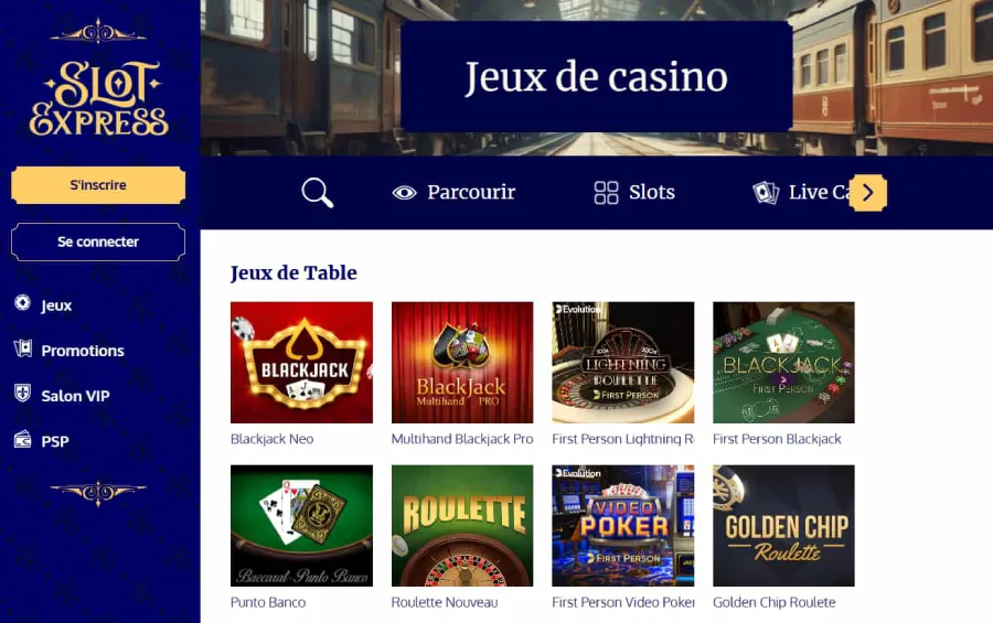 Capture d'écran des jeux de table sur SlotExpress
