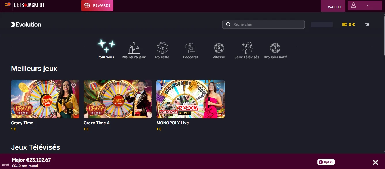 jeux live lets jackpot