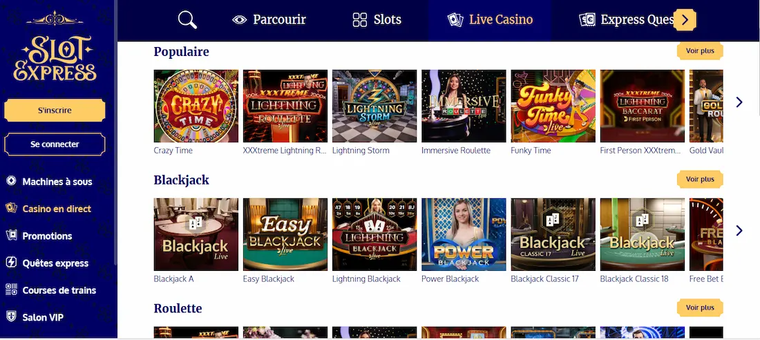 jeux live slot express