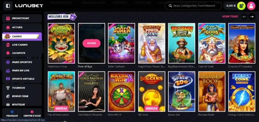 Jeux de casino Lunubet