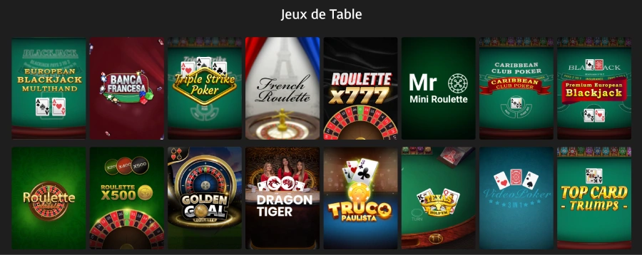 capture d'écran jeux de table Casino Extra