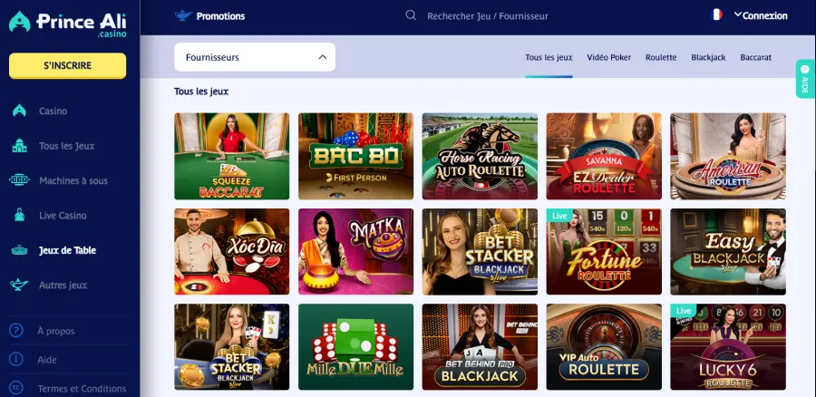 Jeux de table sur Prince Ali Casino