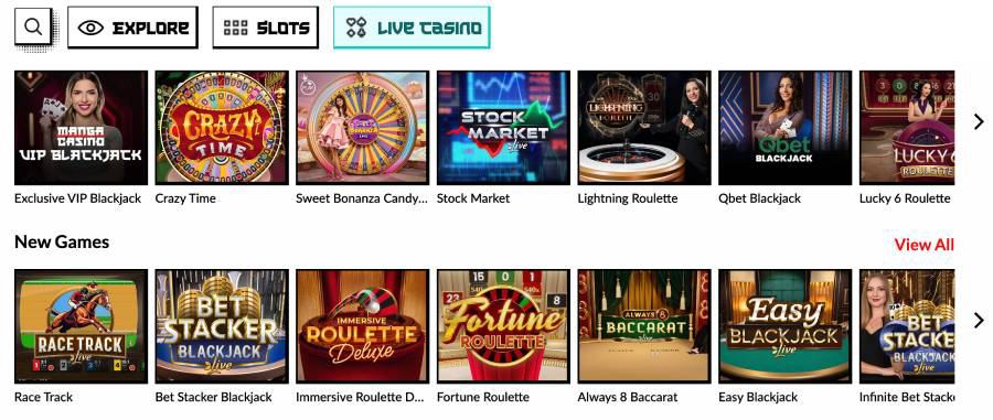 Capture d'écran du live casino sur Manga Casino