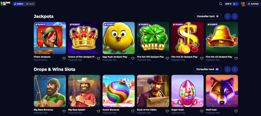 machines à sous sur Billionnaire Spin