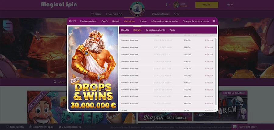 preuve de retrait Magical Spin