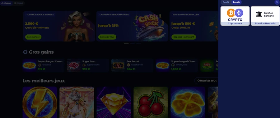 retrait sur Billionnaire Spin étape 1