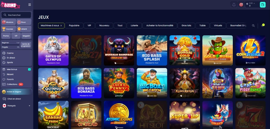 capture d'écran des machines à sous sur boomsbet
