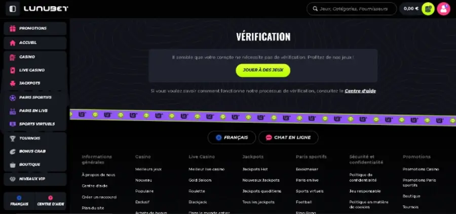 Vérification du compte Lunubet