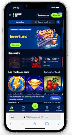 version mobile de Billionnaire Spin