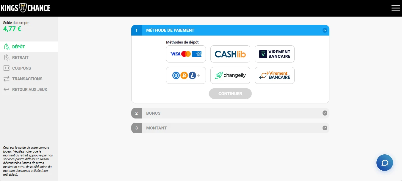 dépôt kings chance étape 2