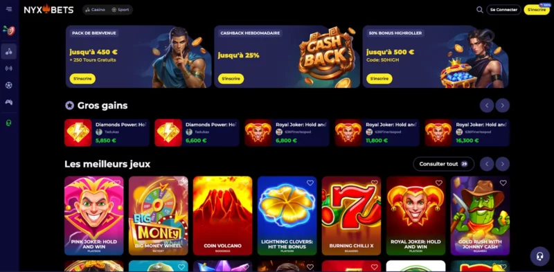 Première étape d'inscription sur Nyxbets Casino