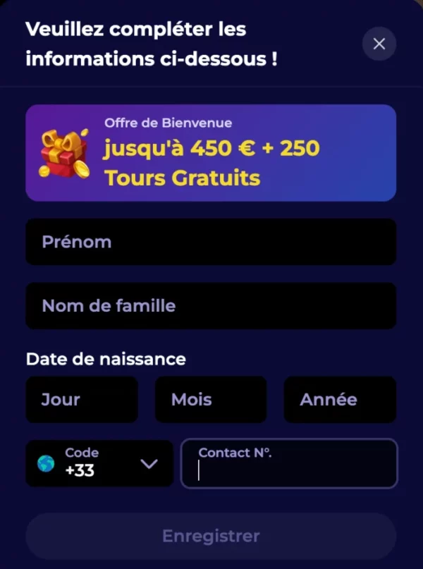 Troisième étape d'inscription sur Nyxbets Casino