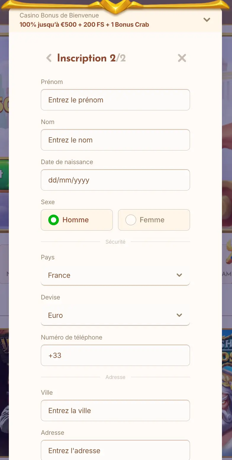 Inscription BetHall étape 4