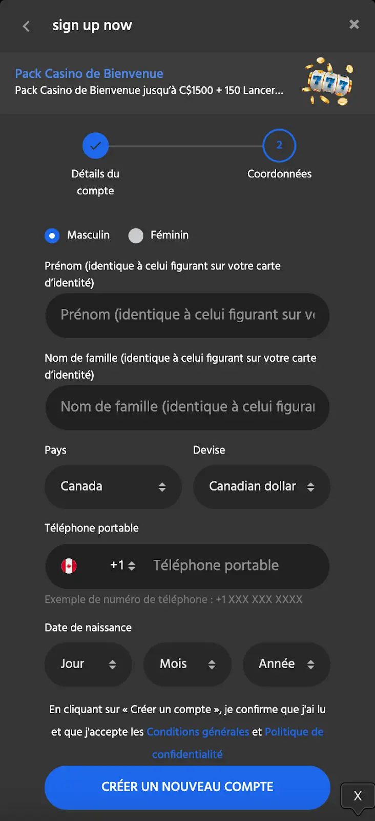 Etape 4 inscription Slotimo