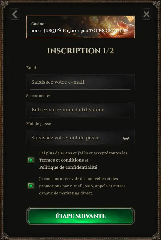 Inscription étape 3 Kyngs Casino