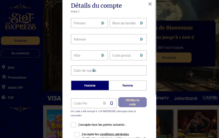 Inscription étape 3 SlotExpress