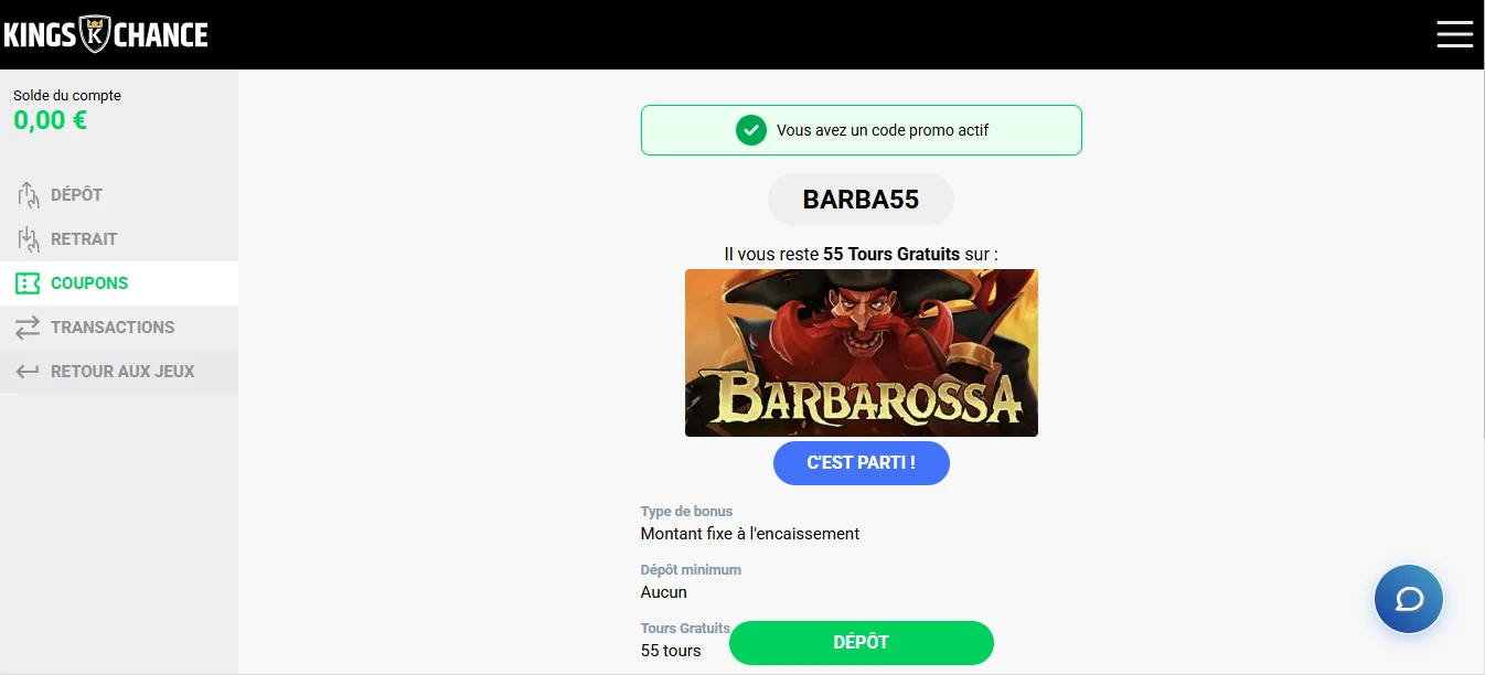 inscription kings chance étape 5