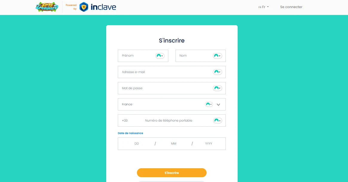 inscription lucky treasure étape 2