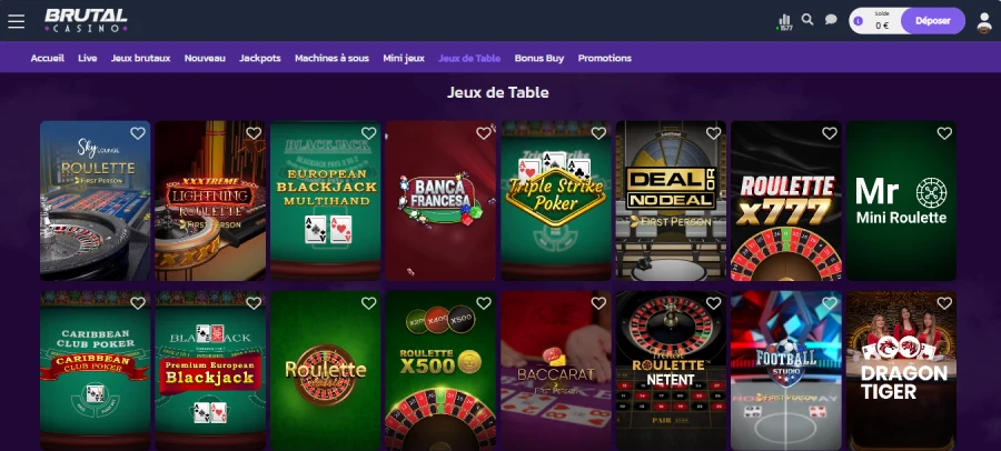 jeux de table brutal casino