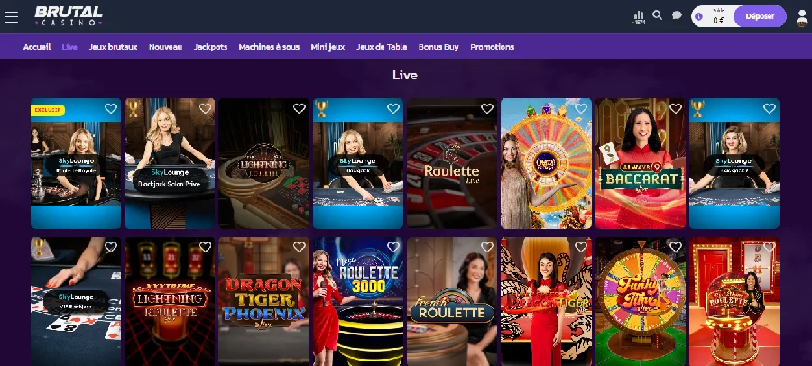 jeux en live brutal casino