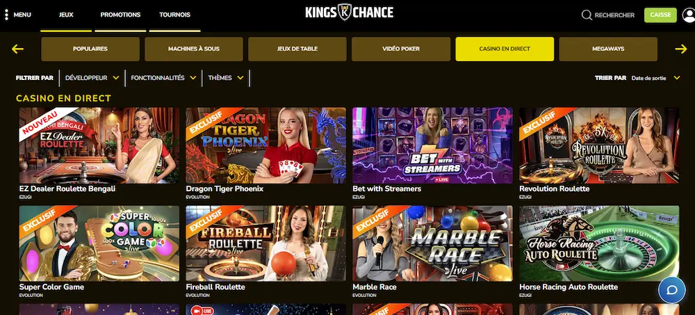 jeux live kings chance