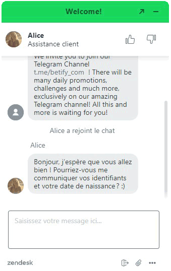 Service client Betify Casino