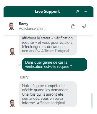 live chat vérification cashed casino