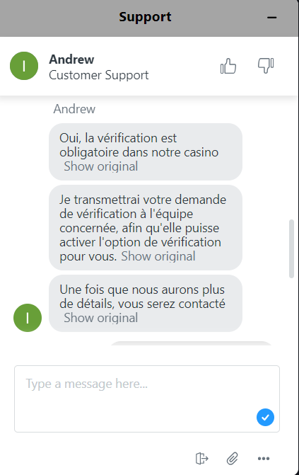 Live Chat vérification Instant Casino