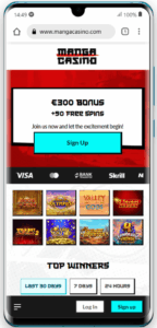 Interface Manga Casino sur Huawei P30